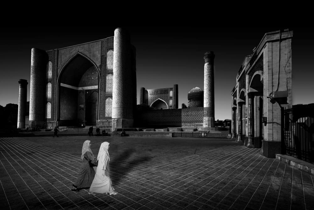 Grand Mosque Courtyard Walk by Jiahong Zeng — canvas wall art