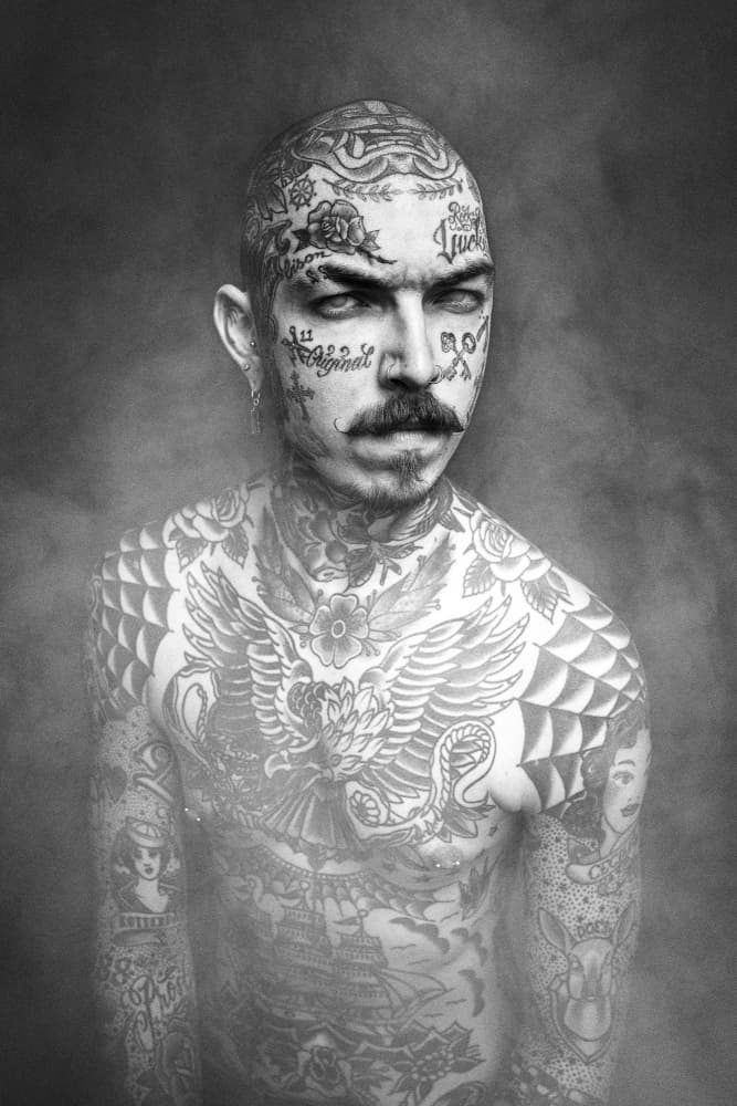 Intense Tattooed Man Portrait by Martin Krystynek MQEP — canvas wall art