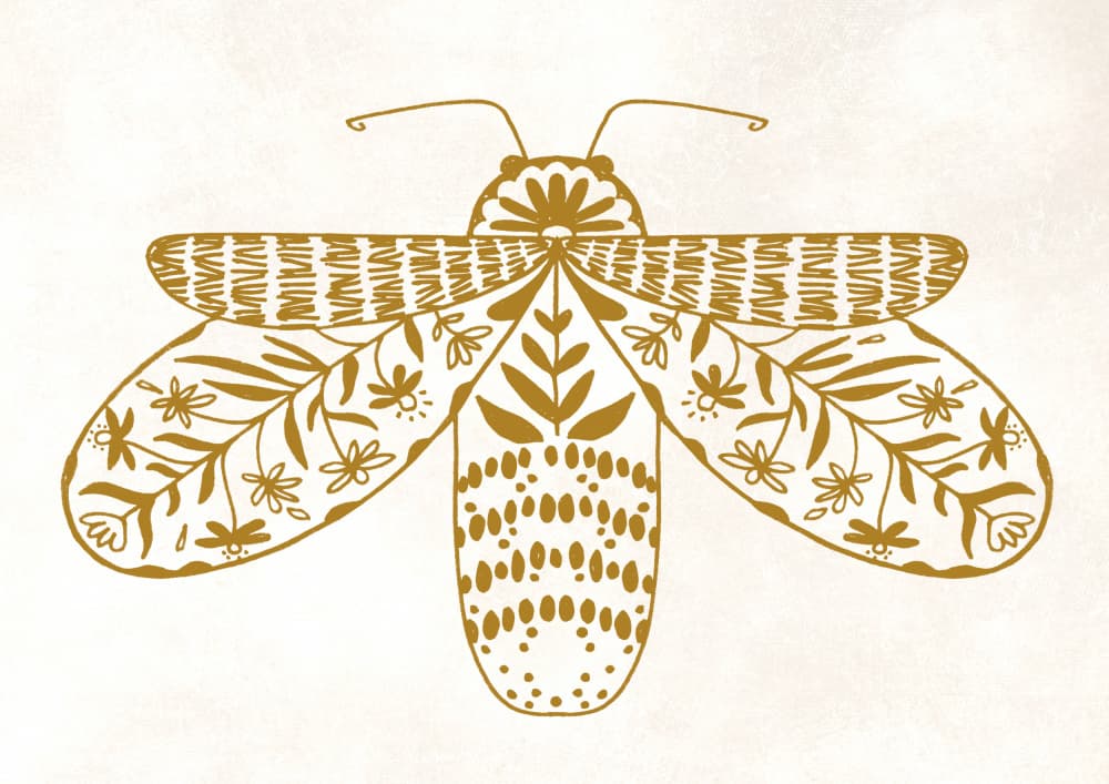 Golden Folk Moth by Rosana Laiz Blursbyai — canvas wall art