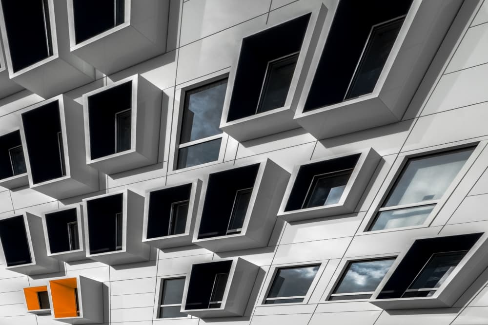 Orange Geometric Facade by Gilbert Claes — canvas wall art