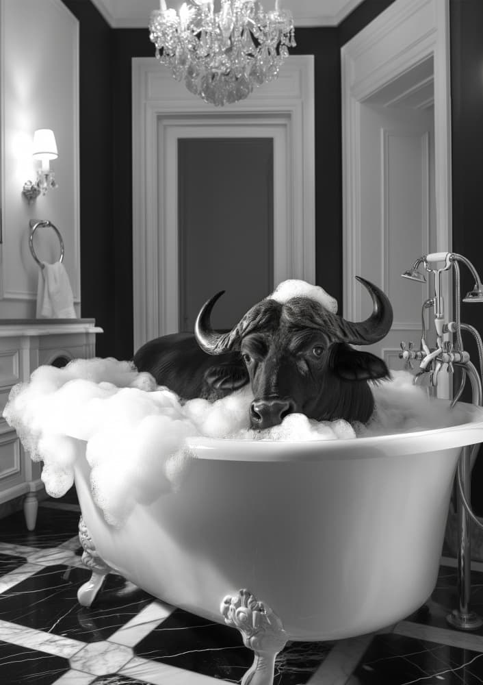 Buffalo Bubble Bath by Niky Rahner — canvas wall art