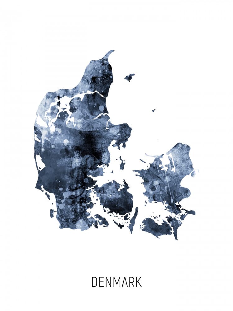 Blue Denmark Map by Michael Tompsett — canvas wall art