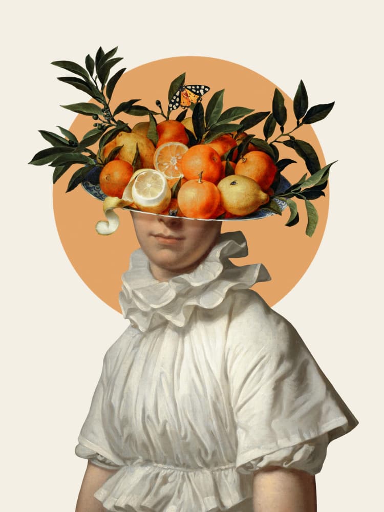 Whimsical Citrus Portrait by Marja van den Hurk — canvas wall art