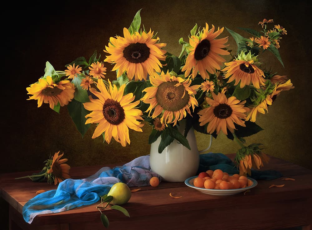 Warm Sunflower Still Life by Tatyana Skorokhod — canvas wall art
