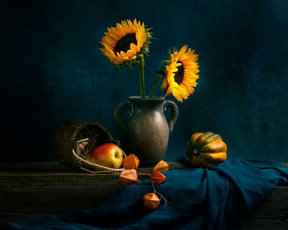 Autumn Sunflowers Still Life by Louie Luo — canvas wall art