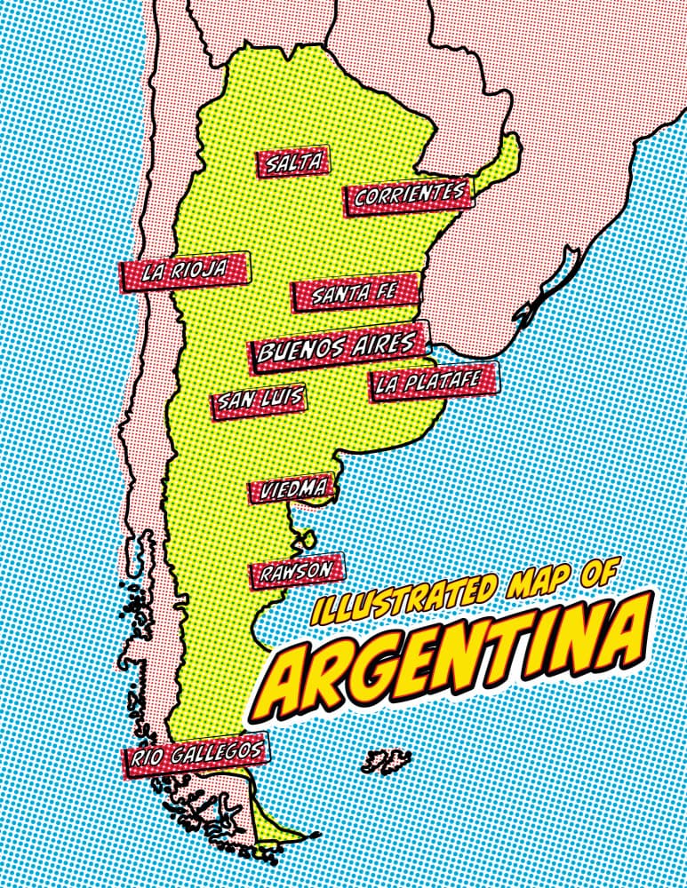 Illustrated Argentina Map by Nicholas — canvas wall art