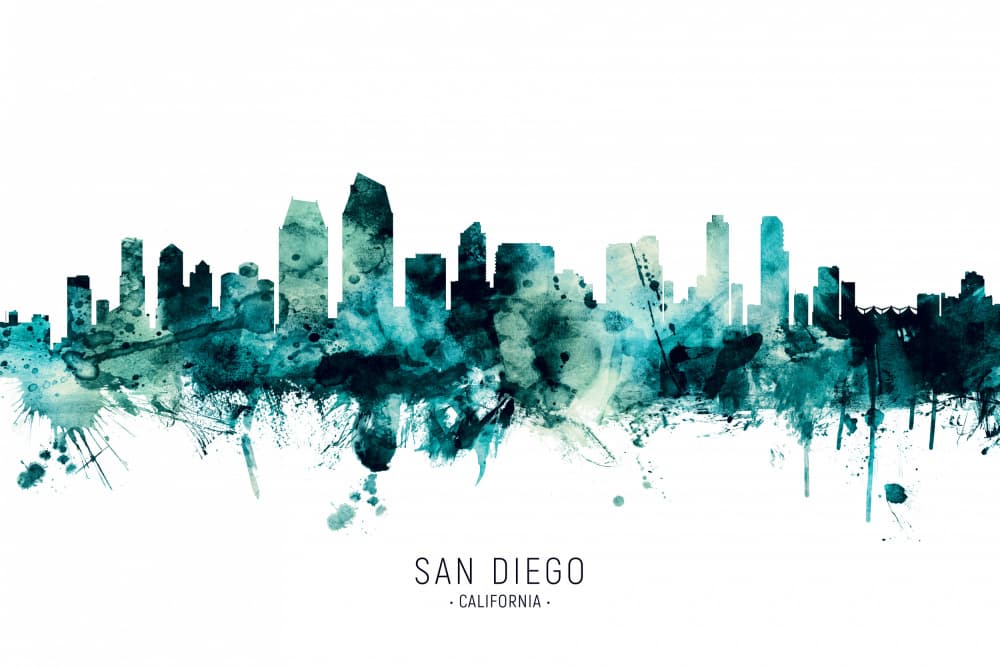 Teal San Diego Skyline by Michael Tompsett — canvas wall art