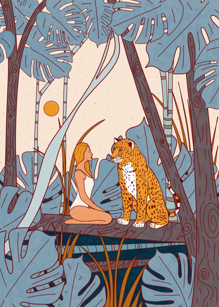 Jungle Woman And Leopard by Stephen Wade — canvas wall art