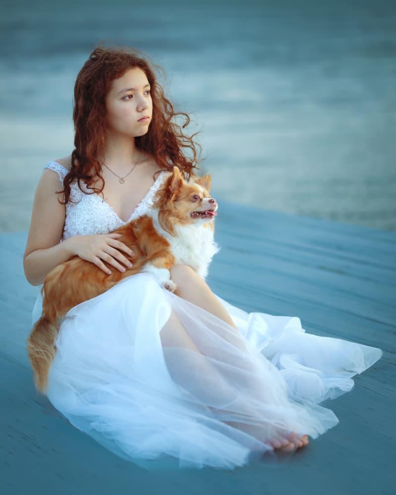 Seaside Girl and Dog by Catherine Wang — canvas wall art