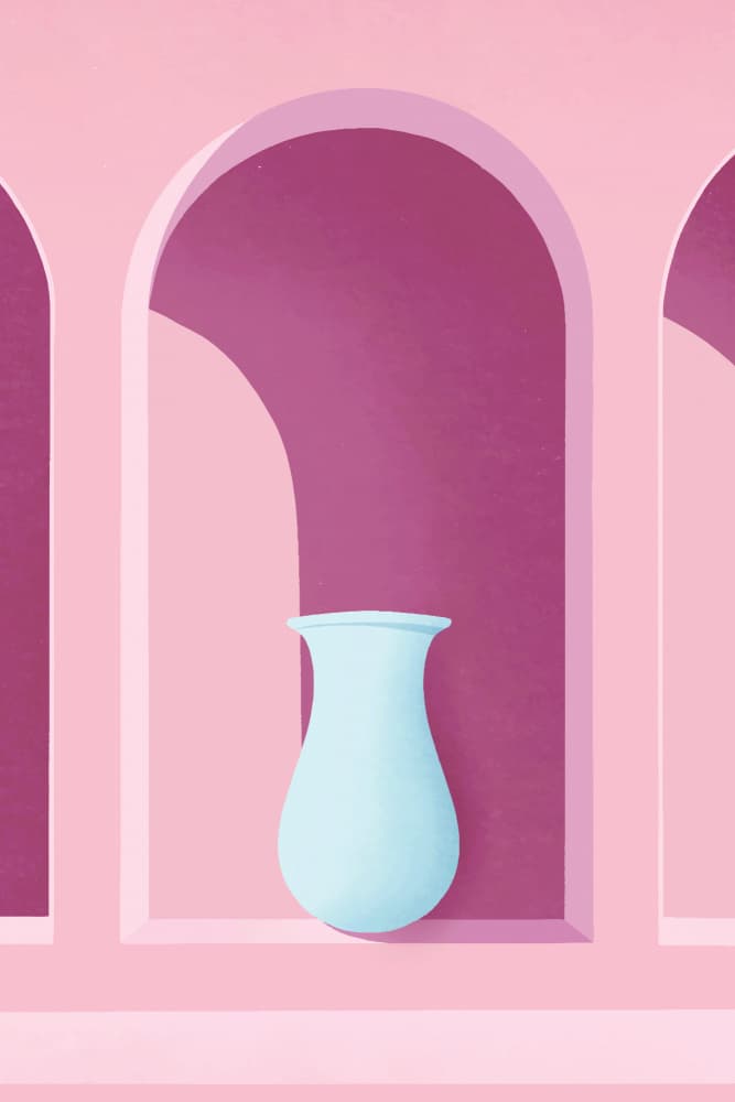 Pink Arches Blue Vase by jay stanley — canvas wall art