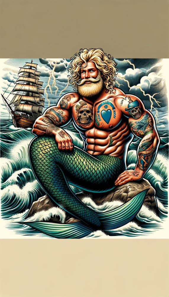 Merman and Stormy Sea by David Galan — canvas wall art