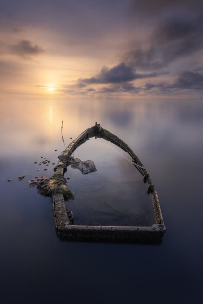 Sunken Boat Sunset by Jorge Ruiz Dueso — canvas wall art