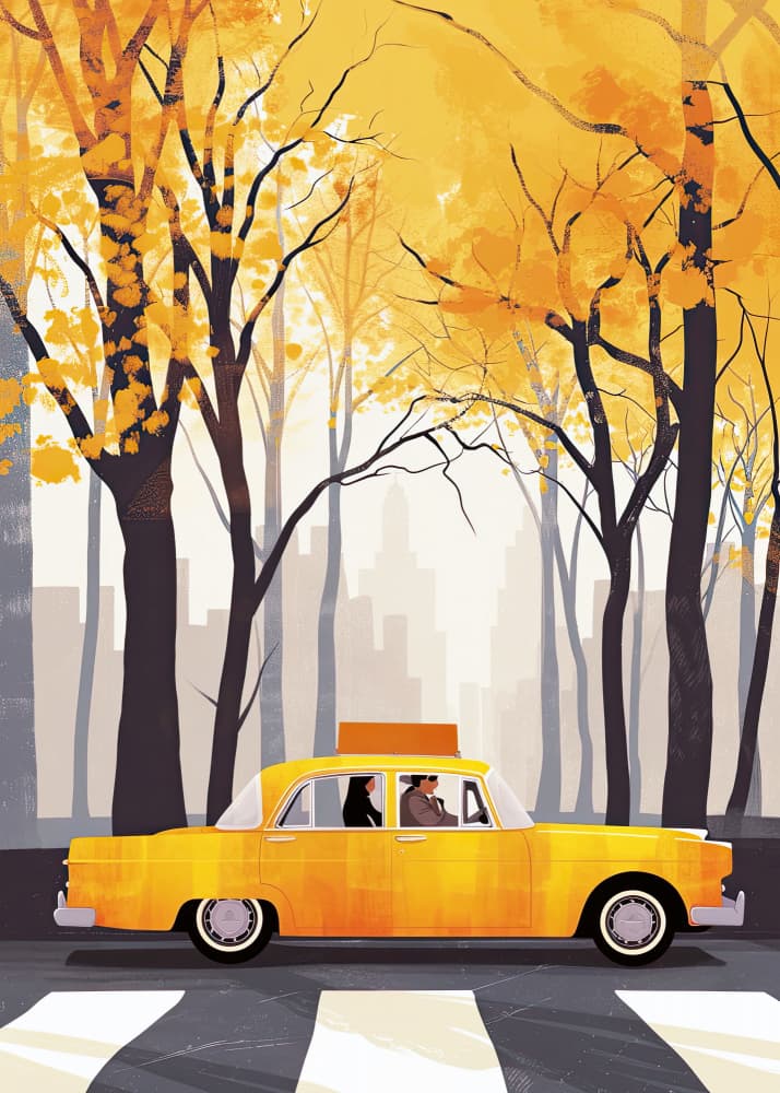Autumn City Taxi by Justyna Jaszke — canvas wall art