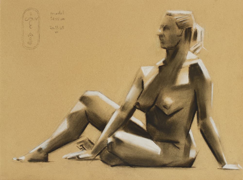 Seated Nude Charcoal Study by Corné Akkers — canvas wall art