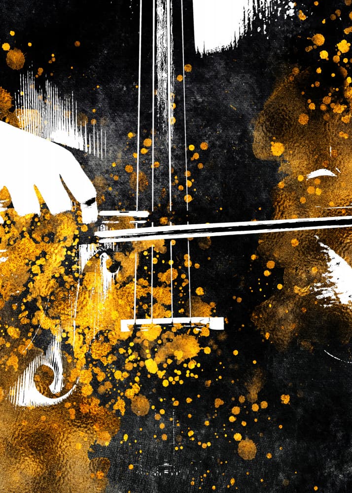 Golden Cello Melodies by Justyna Jaszke — canvas wall art