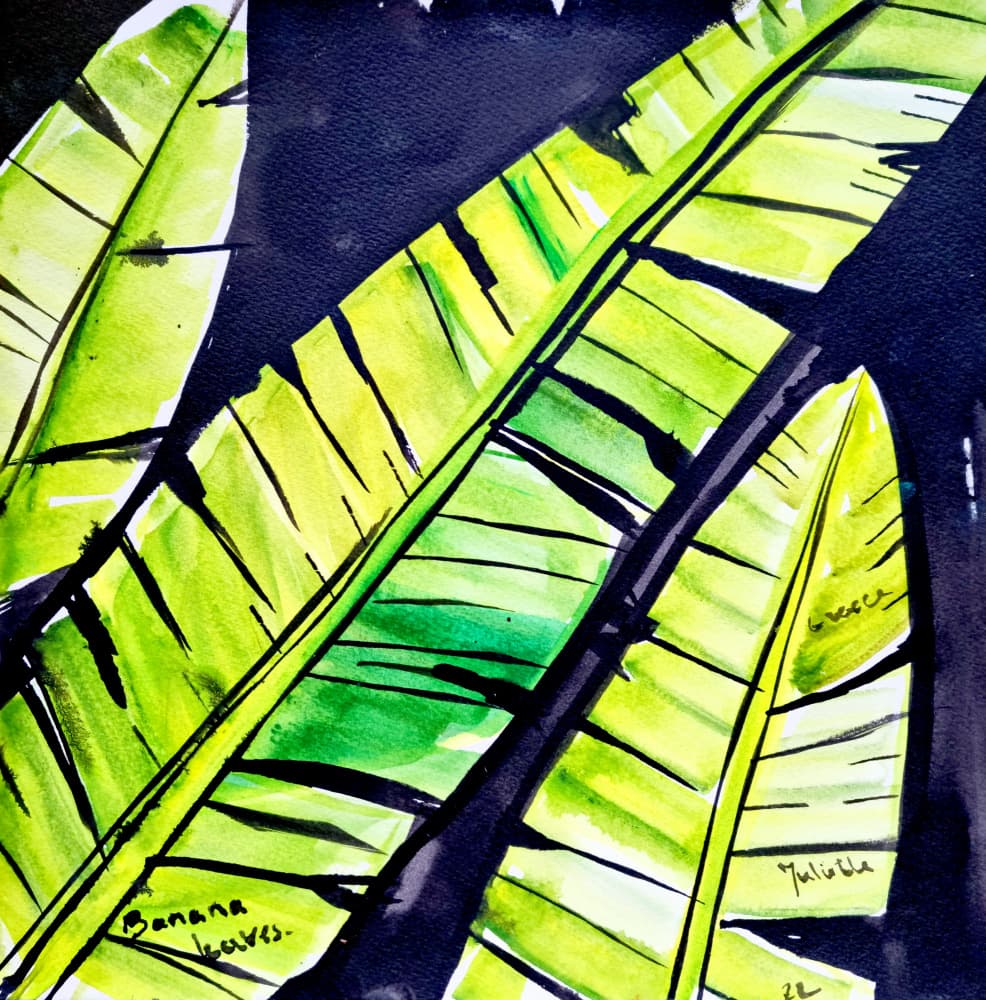 Vibrant Banana Leaves by Julija Belickienė — canvas wall art