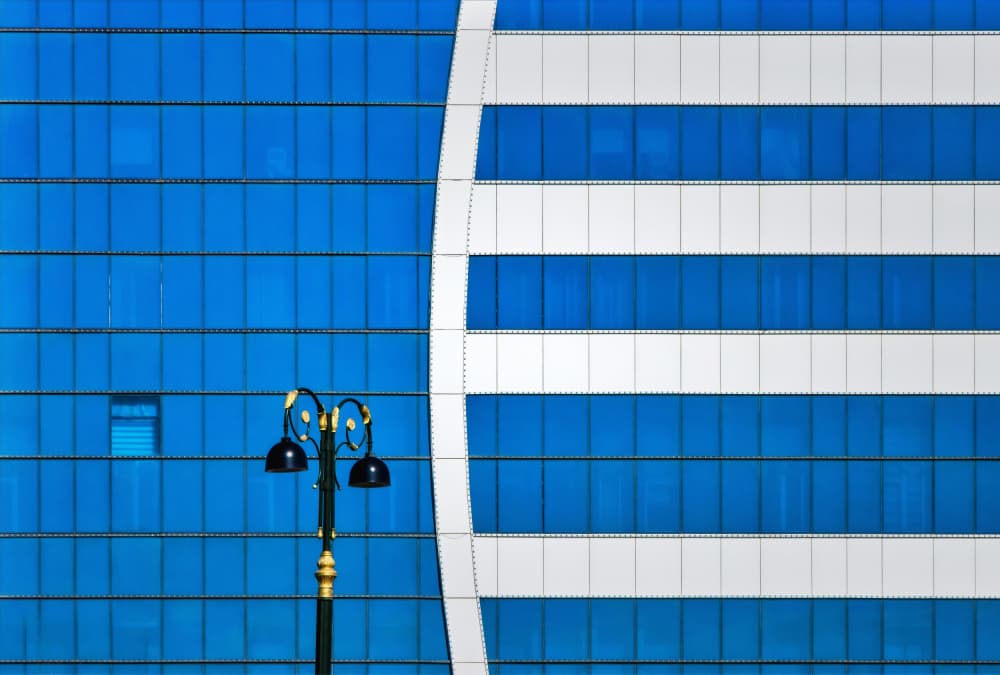 Blue Architectural Contrast by Zina Heg — canvas wall art