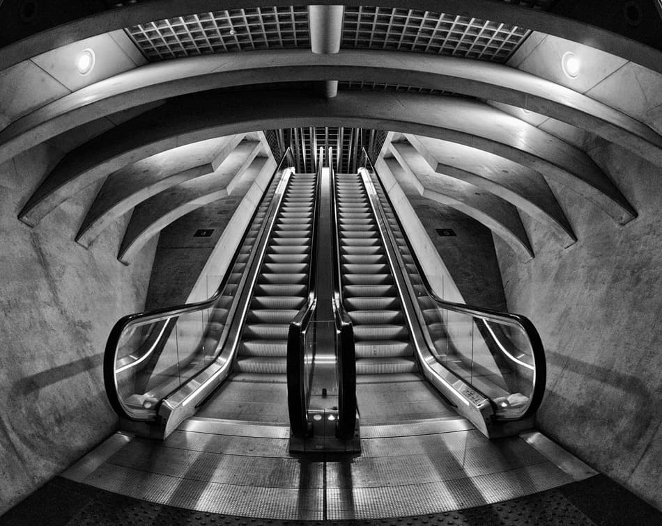 Geometric Escalator Ascent by Jef Van den Houte — canvas wall art