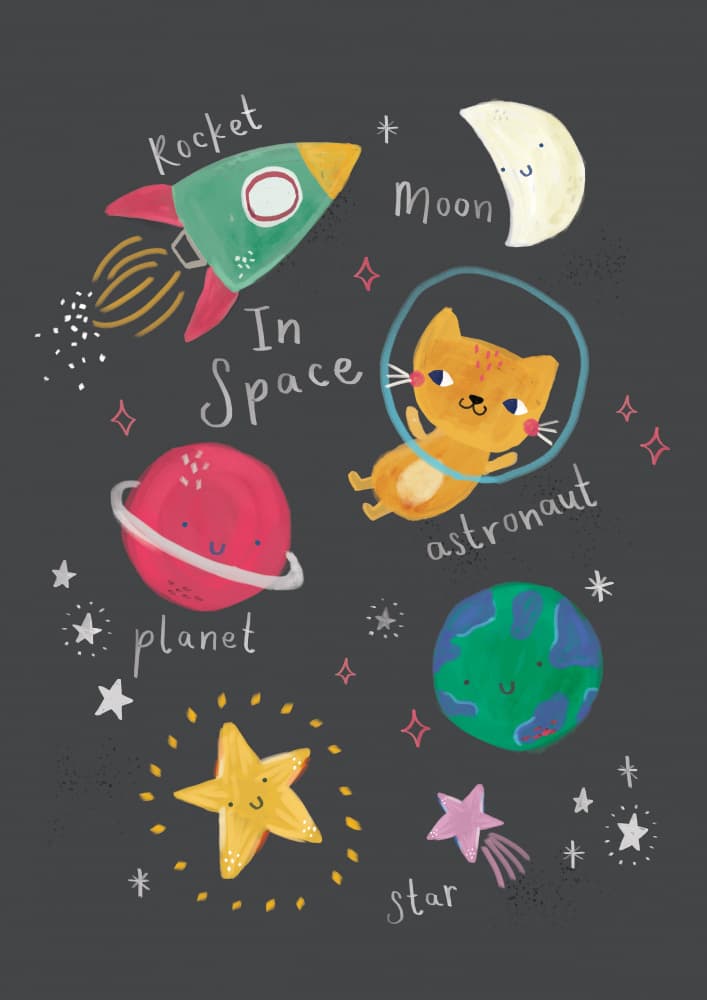 Rocket Cat In Space by Laura Pantony — canvas wall art