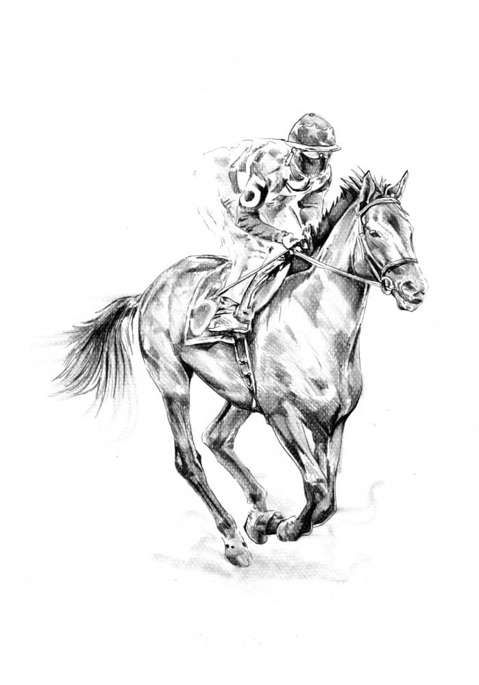Dynamic Racehorse Drawing by Kulik — canvas wall art