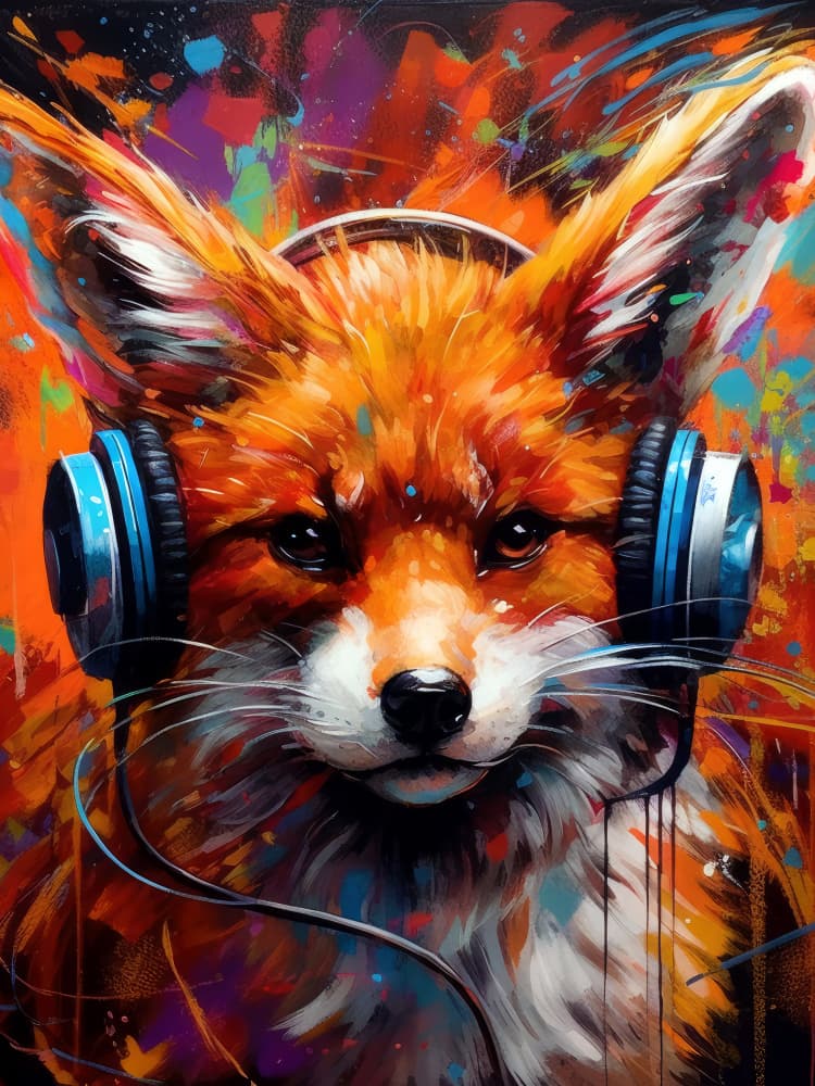 Cool Fox With Headphones by Justyna Jaszke — canvas wall art