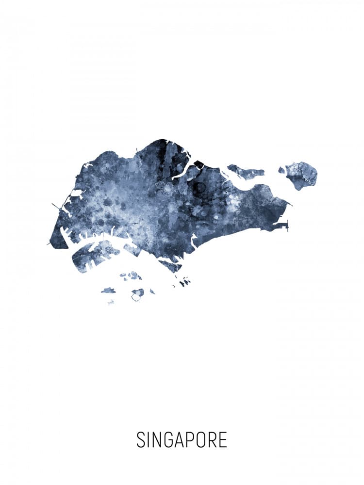 Singapore Watercolor Map by Michael Tompsett — canvas wall art