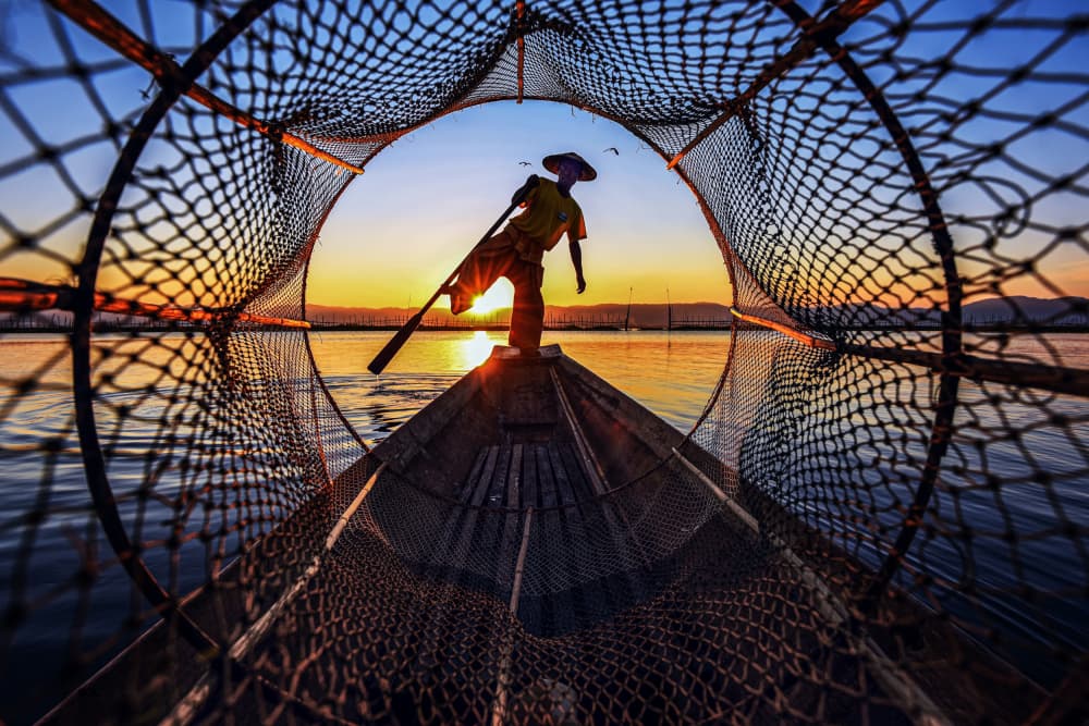 Golden Hour Fisherman by Jiahong Zeng — canvas wall art
