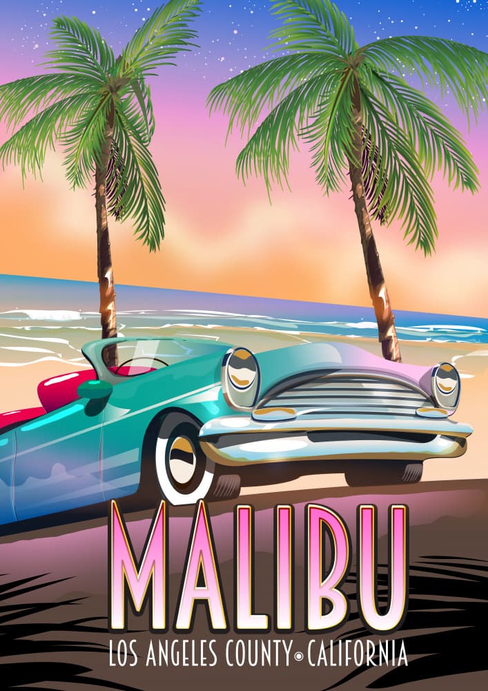 Malibu Vintage Car Sunset by Nicholas — canvas wall art