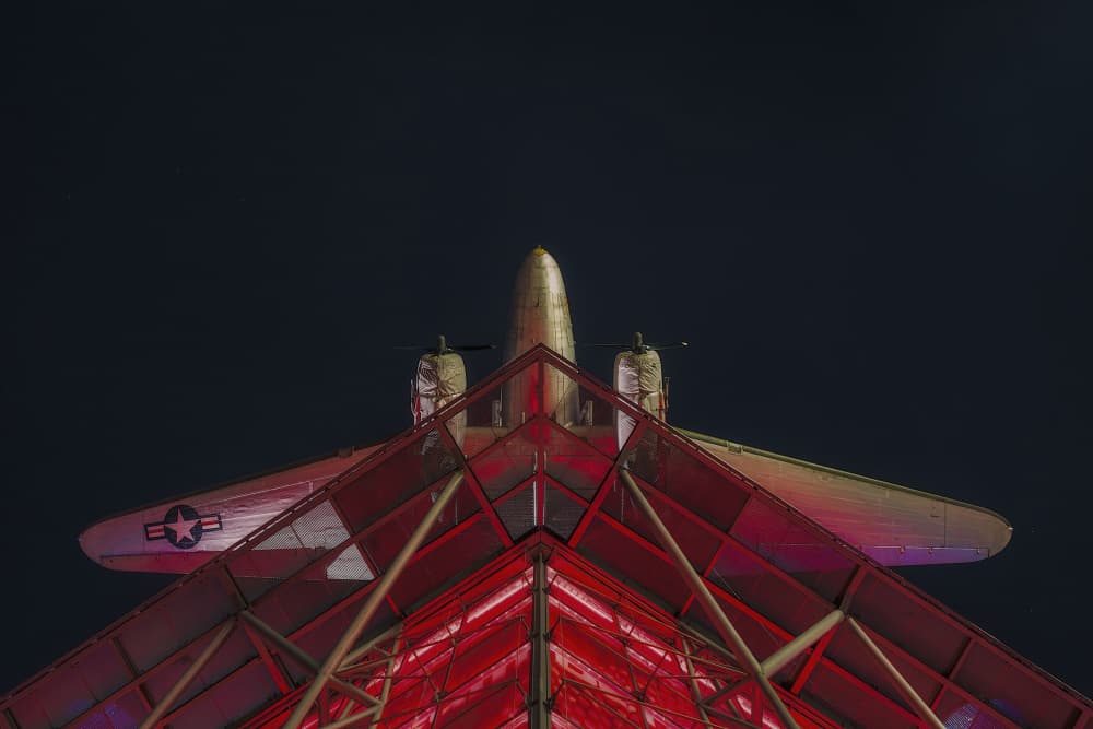 Glowing Red Pyramid Plane by Michael Eßig — canvas wall art