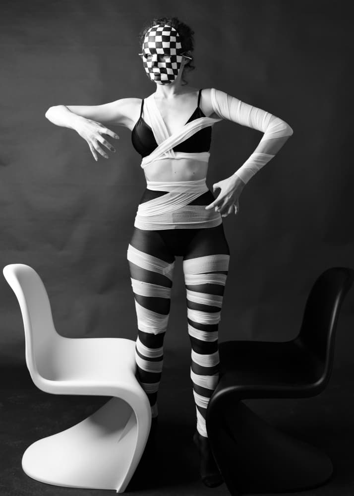 Checkerboard Wrapped Woman by Yoram GIL — canvas wall art