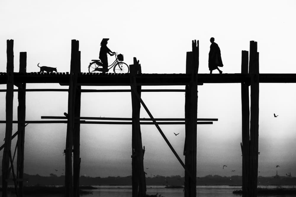 U Bein Bridge Silhouettes by Emel Sefer — canvas wall art