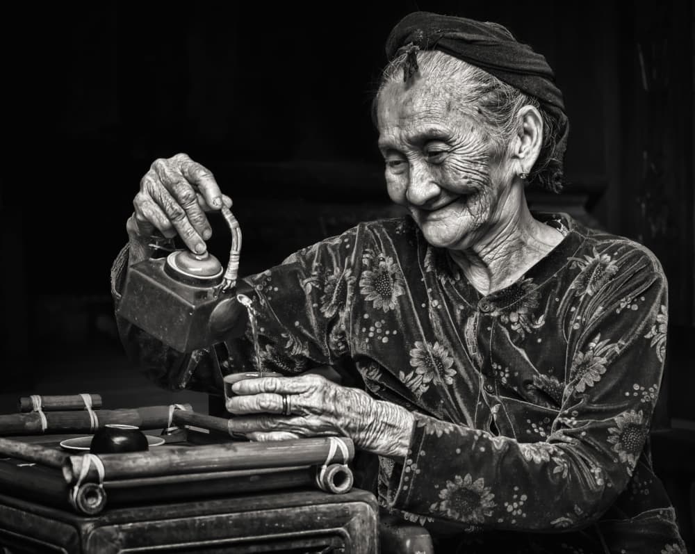 Smiling Elder Tea by Antoni Figueras — canvas wall art