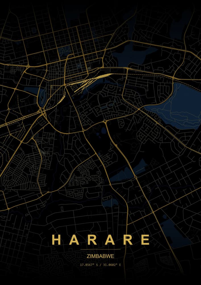 Harare Gold City Map by HUGO — canvas wall art