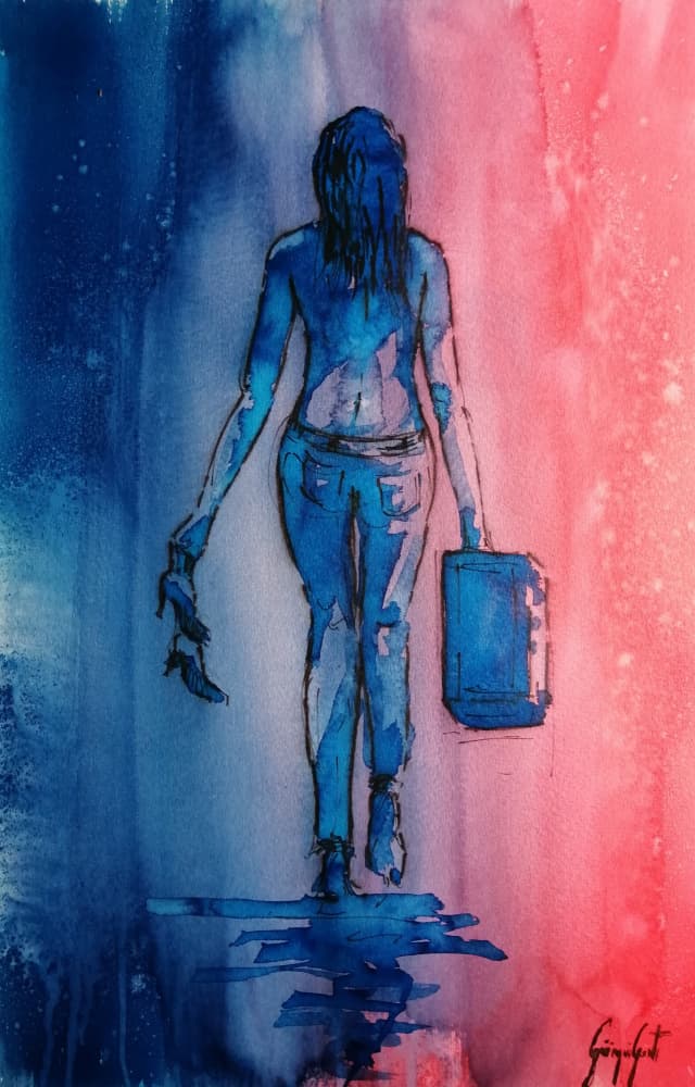 Woman's Blue Red Journey by Giorgio Gosti — canvas wall art