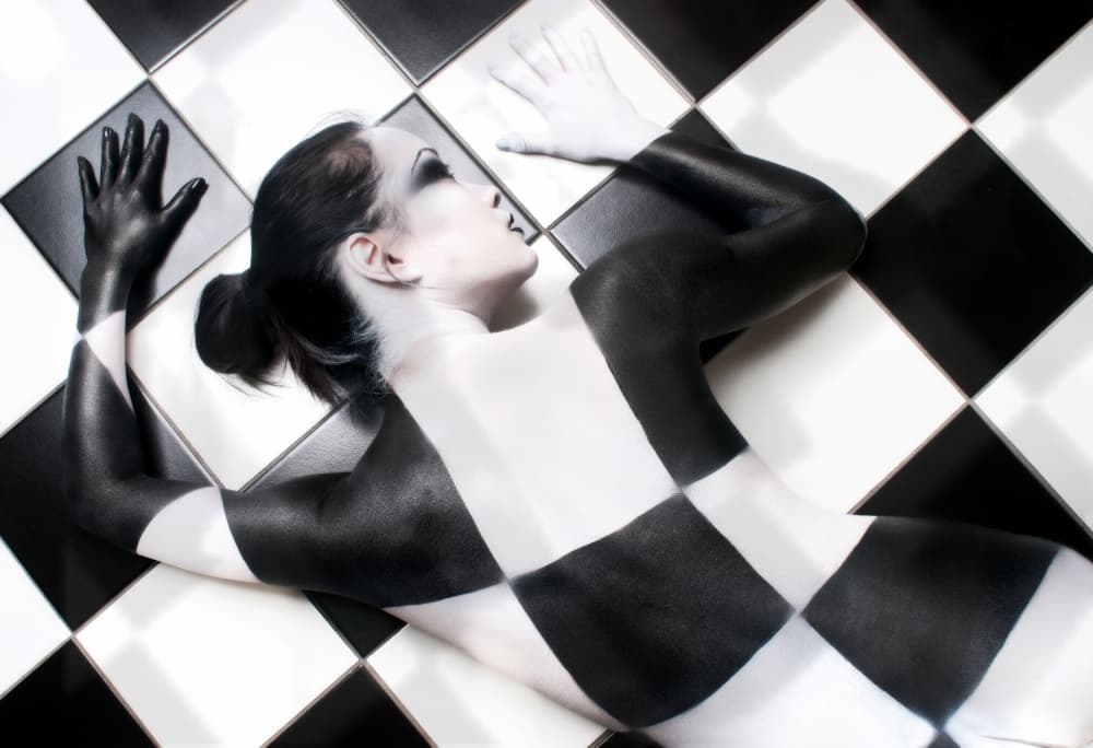 Monochrome Checkerboard Woman by Derek Galon MA FRPS FOPS — canvas wall art