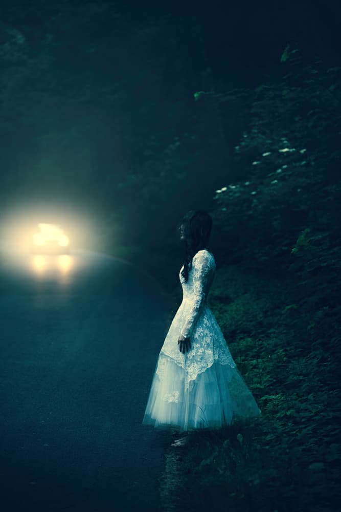 Ghostly Bride Night Road by Magdalena Russocka — canvas wall art