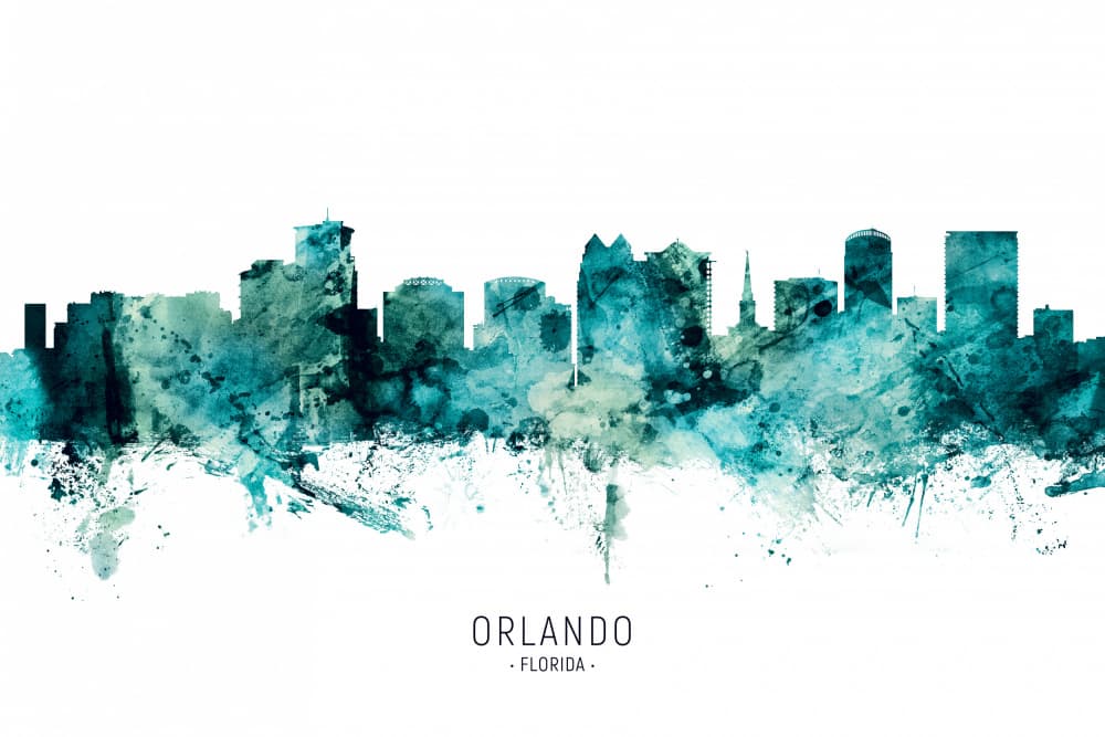 Orlando Watercolor Skyline by Michael Tompsett — canvas wall art
