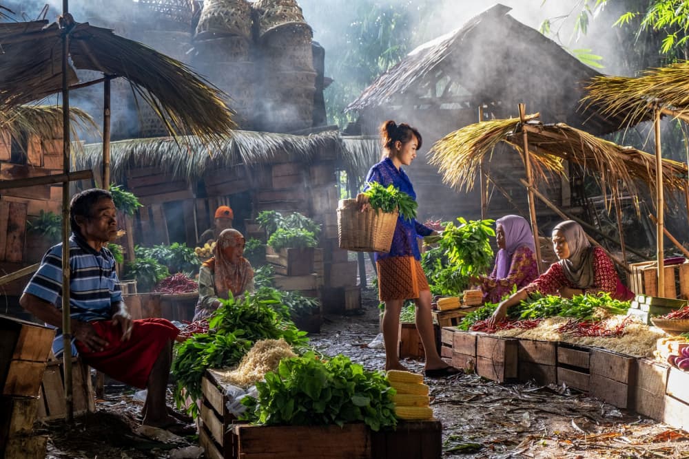 Lively Village Market by Sally Widjaja — canvas wall art