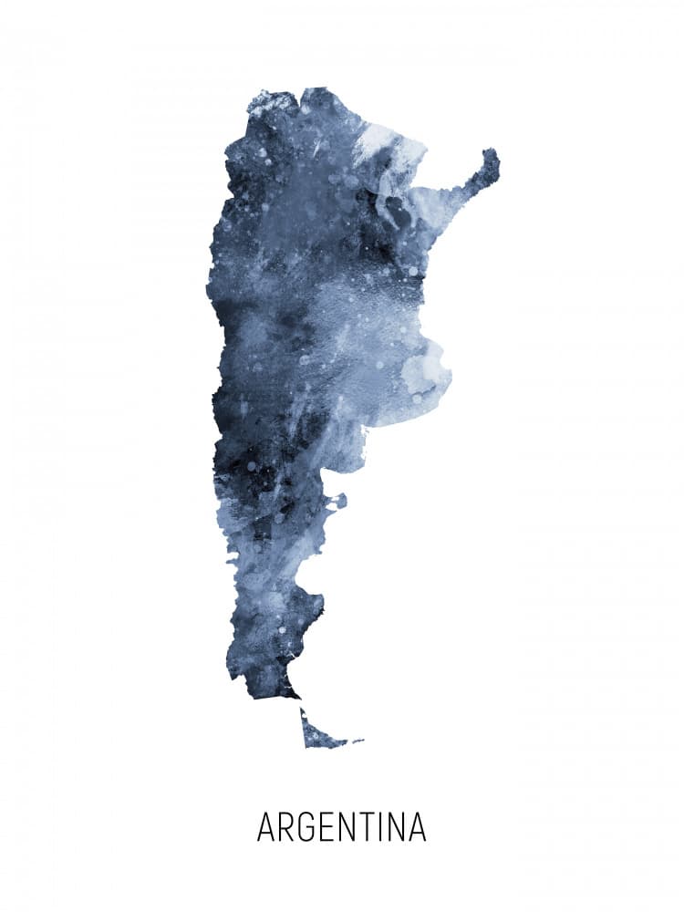 Blue Argentina Map by Michael Tompsett — canvas wall art