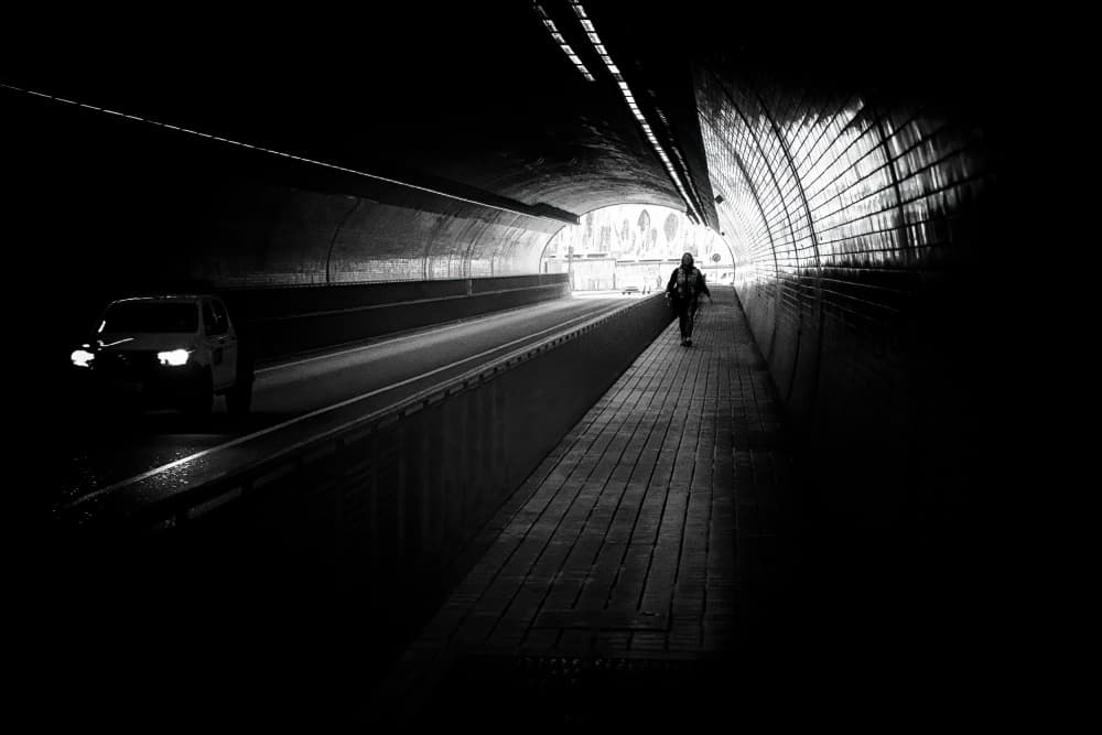 Walking Through Tunnel Light by Michel Groleau — canvas wall art