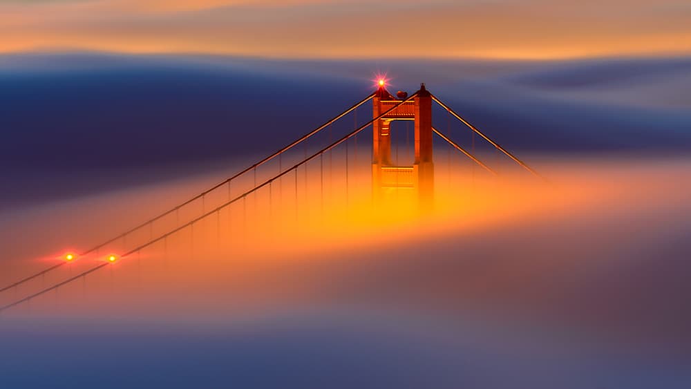 Golden Gate Fog Glow by Andy Wu — canvas wall art