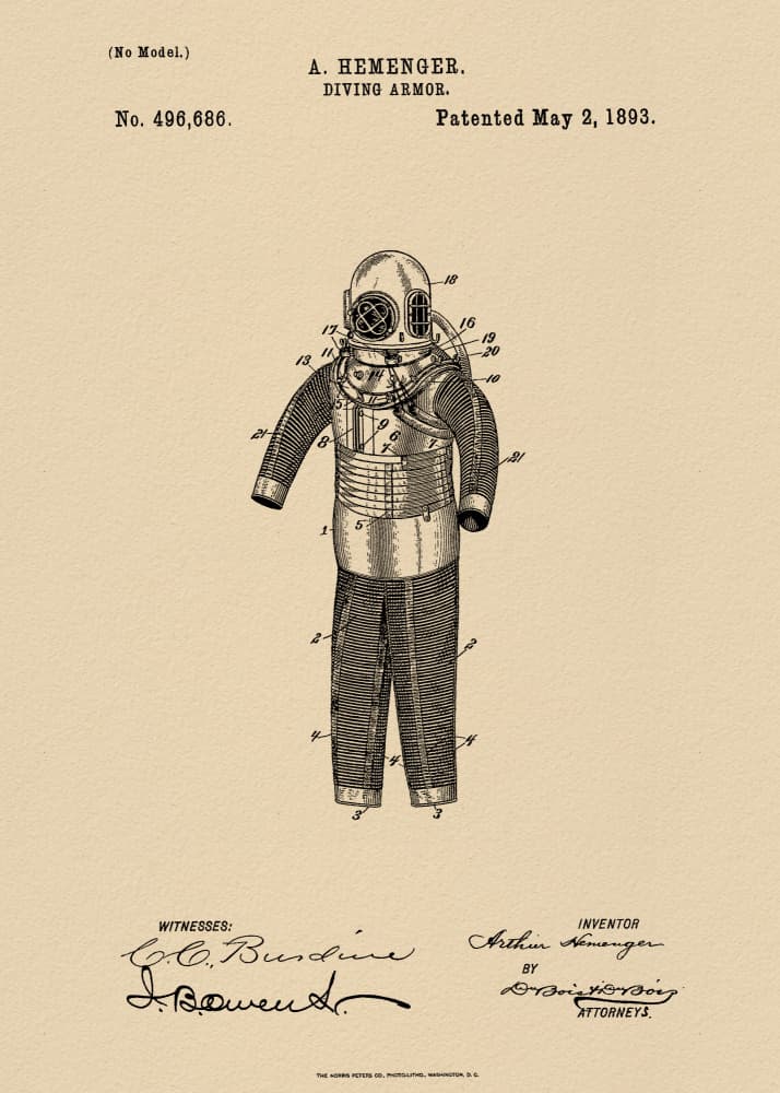 Vintage Diving Armor Patent by Andreas Magnusson — canvas wall art