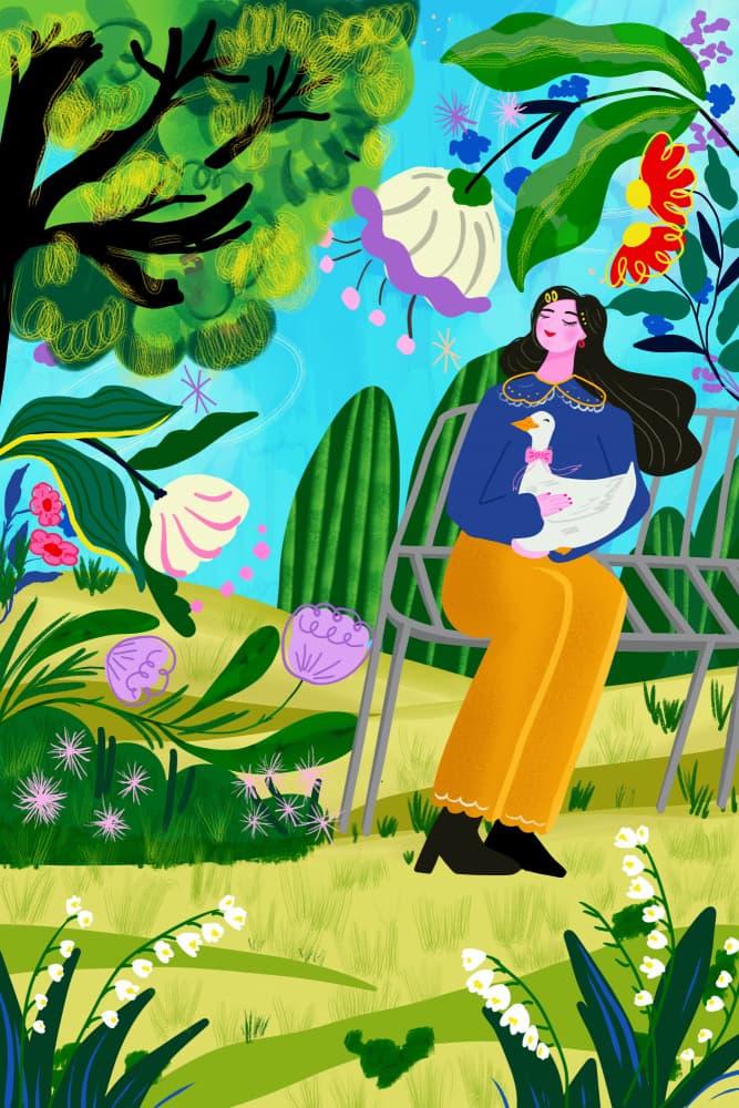 Serene Woman with Goose by sucidraw — canvas wall art