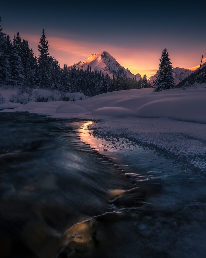 Glowing Winter Mountain Stream by Simon Roppel — canvas wall art