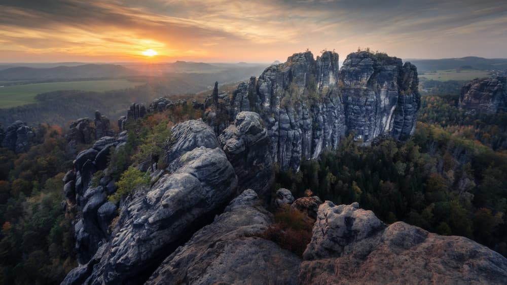 Sunrise Over Ancient Peaks by Ulrike Eisenmann — canvas wall art
