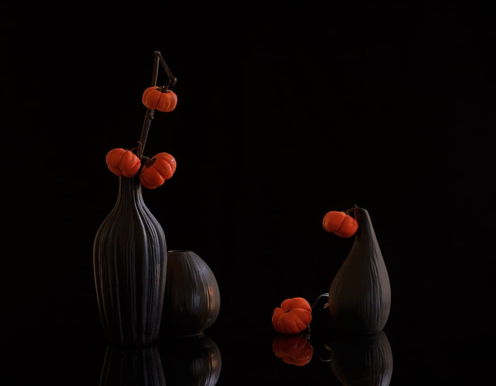 Orange Pumpkins Dark Vases by Alice Sheng — canvas wall art