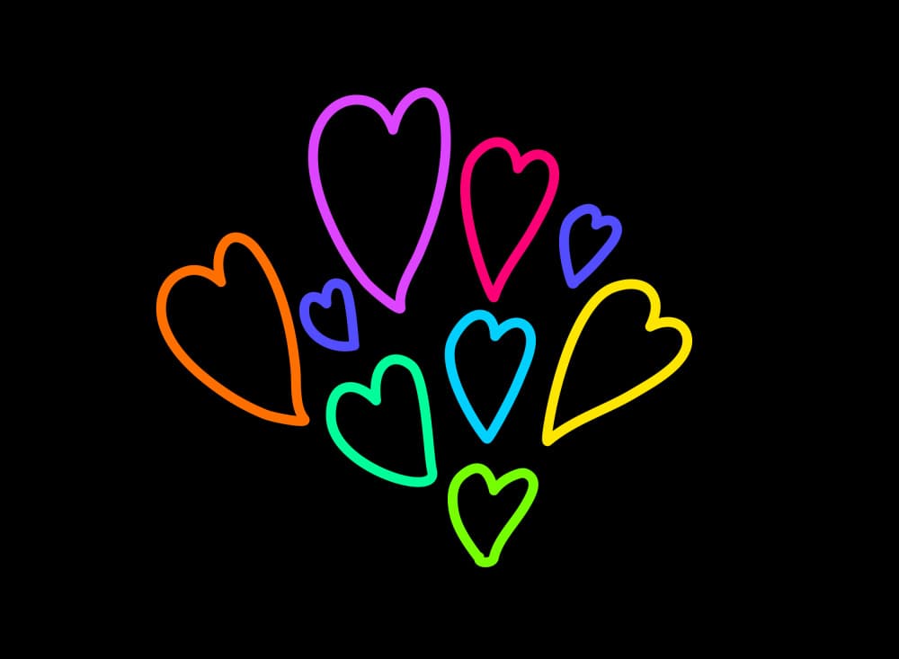 Colorful Neon Hearts by Marika Barsrsind — canvas wall art