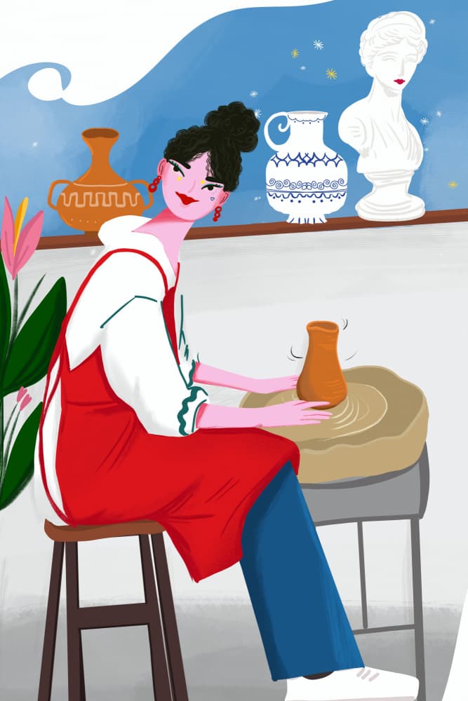 Woman Making Pottery by sucidraw — canvas wall art