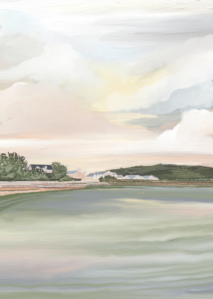 Peaceful Waterfront Morning by Jenna Alheit — canvas wall art