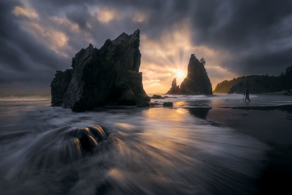 Golden Hour Sea Stacks by Ryan Dyar — canvas wall art
